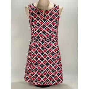 GAP Sheath Dress Sleeveless Pink Blue White Geometric Dress Midi Lined SIZE 4 90